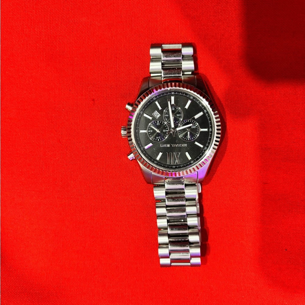 Stainless Steel Watch with Black Dial